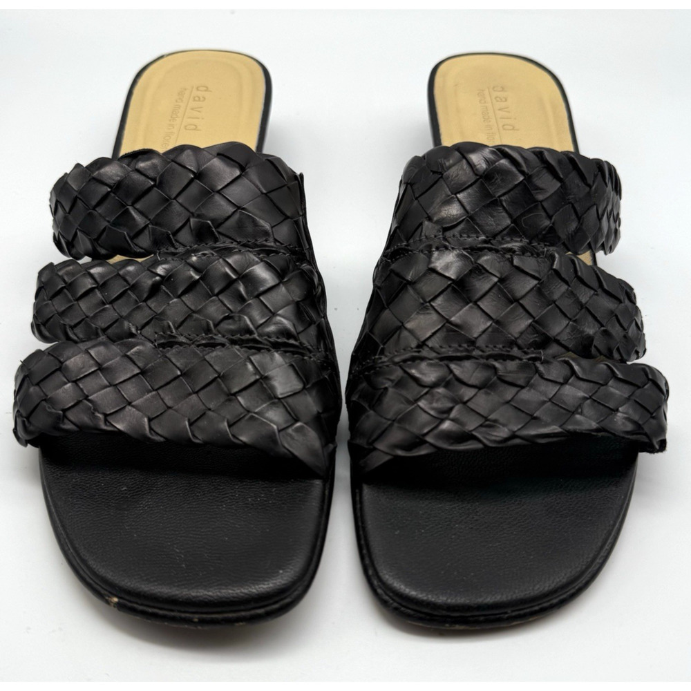 David Tate HAND MADE Black Leather Slides Sandals Wedge SIZE 11 N Womens WOVEN